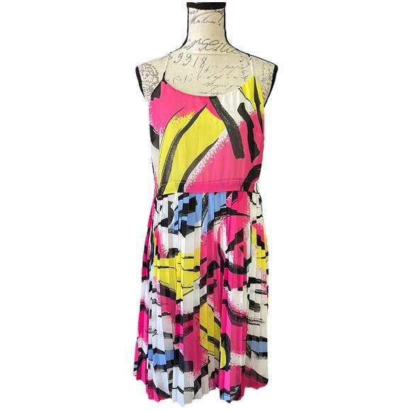 INC International Concepts Colorful Pleated Midi Dress Size 8 - Picture 1 of 4
